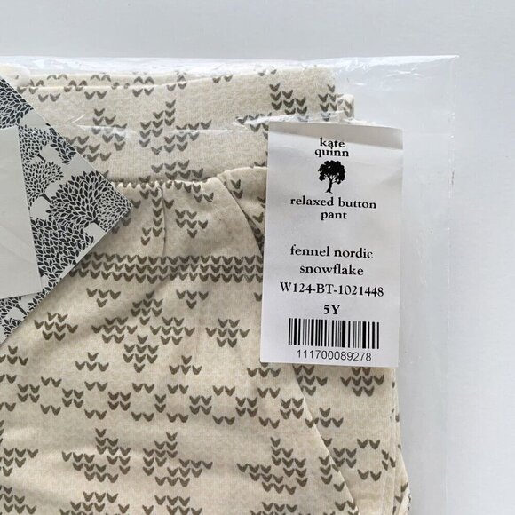 Kate Quinn Organics Fennel Nordic Snowflake Relaxed Button Pants 5T - Picture 5 of 5